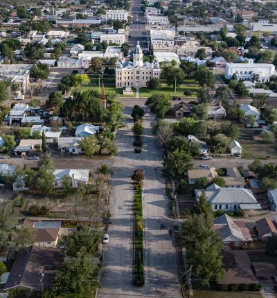 Areal view of the Central Marfa Historic District